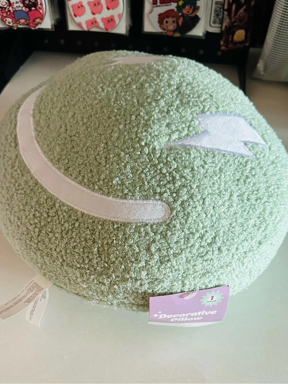 Bouclé Smile Face Accent Pillow in Light Sage